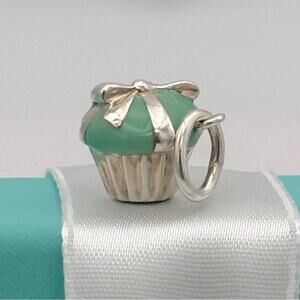 Tiffany & Co Blue Cupcake Charm Pendant Blue Enamel Sterling Silver 925 Gift Box